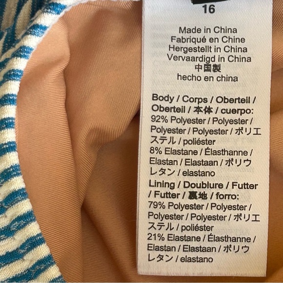 J.Crew Blue White Striped Lace-Up One-Piece Swimsuit Women’s Size 16 Open Back - Picture 7 of 7